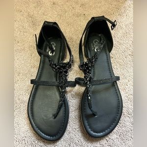 Never worn black sandals with black stones
